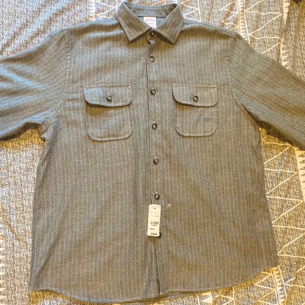 NWT Brooks Brothers Men's Medium Flannel Herringbone Shirt Jacket shacket Gray